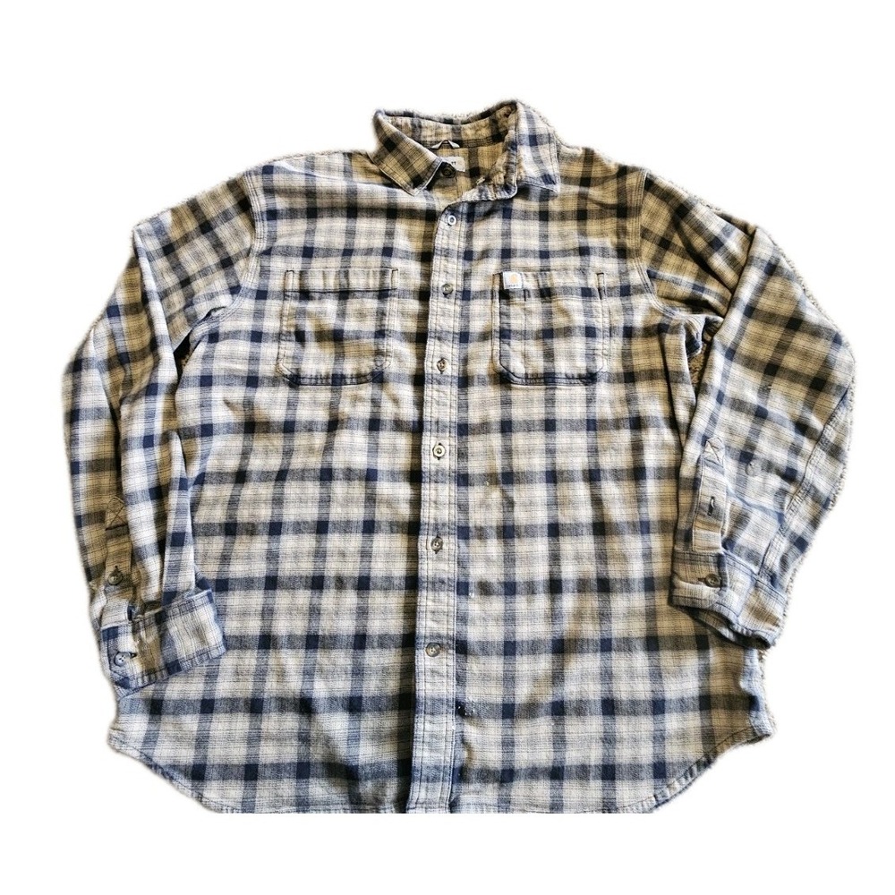 Carhartt Heavyweight Flannel Shirt Mens XL Gray Plaid‎ Looe Fit Cotton